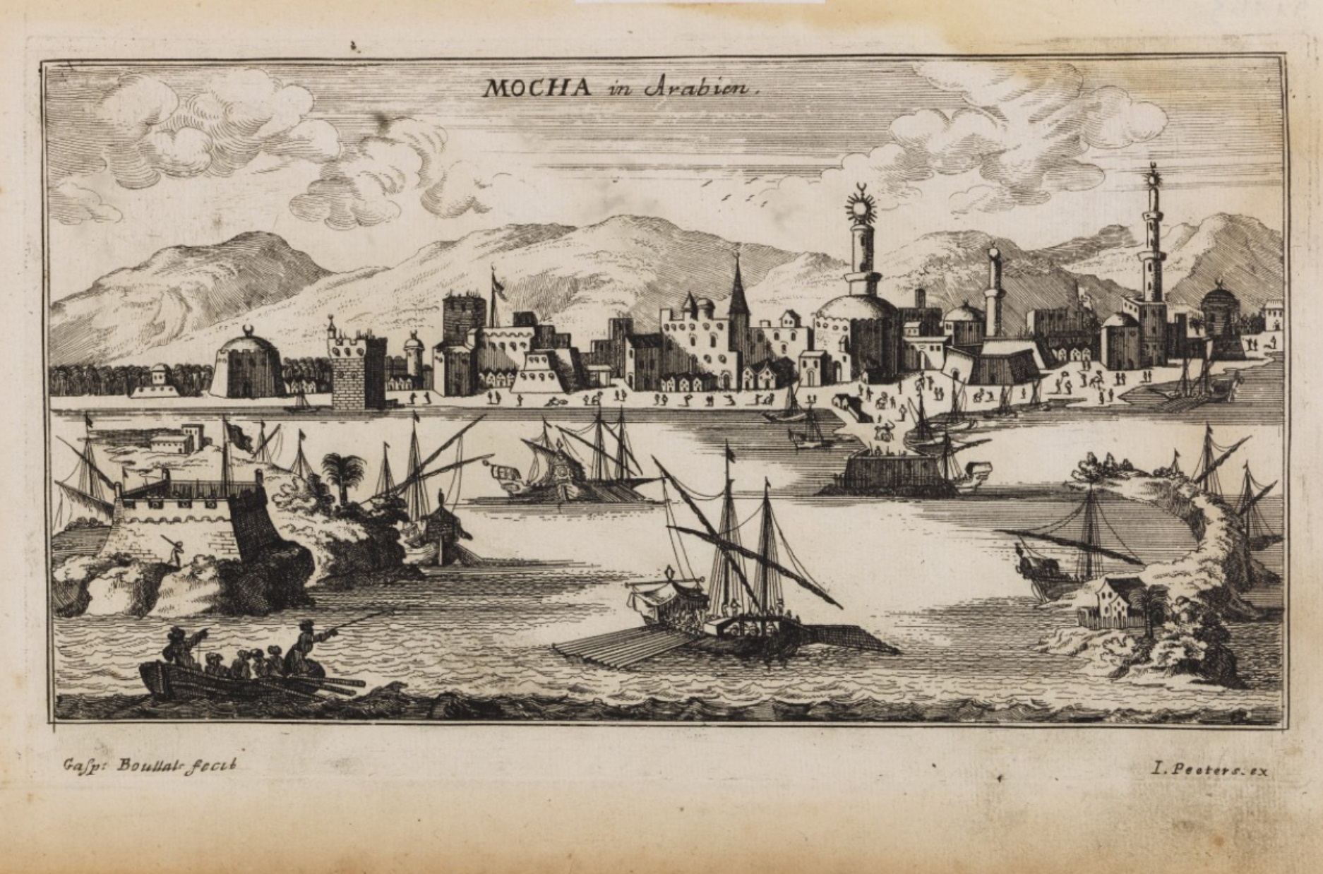 The port of Mocha, Yemen, c. 1690. Engraving by Gaspar Bouttats